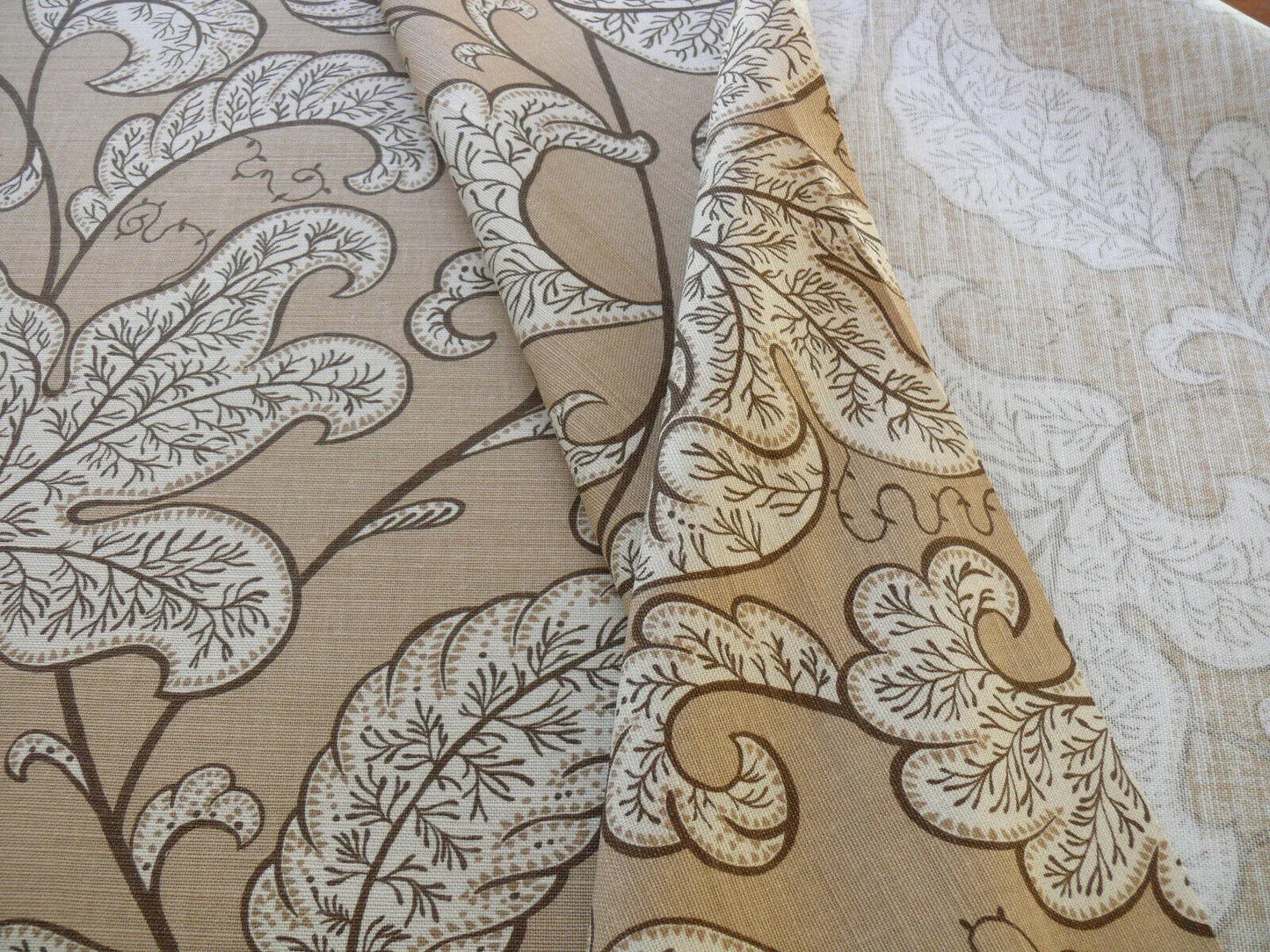 Bty Scalamandre Wallace Linen Print Art Deco Jacobean Light Tan On Light Brown Beige MSRP USD 160/Y