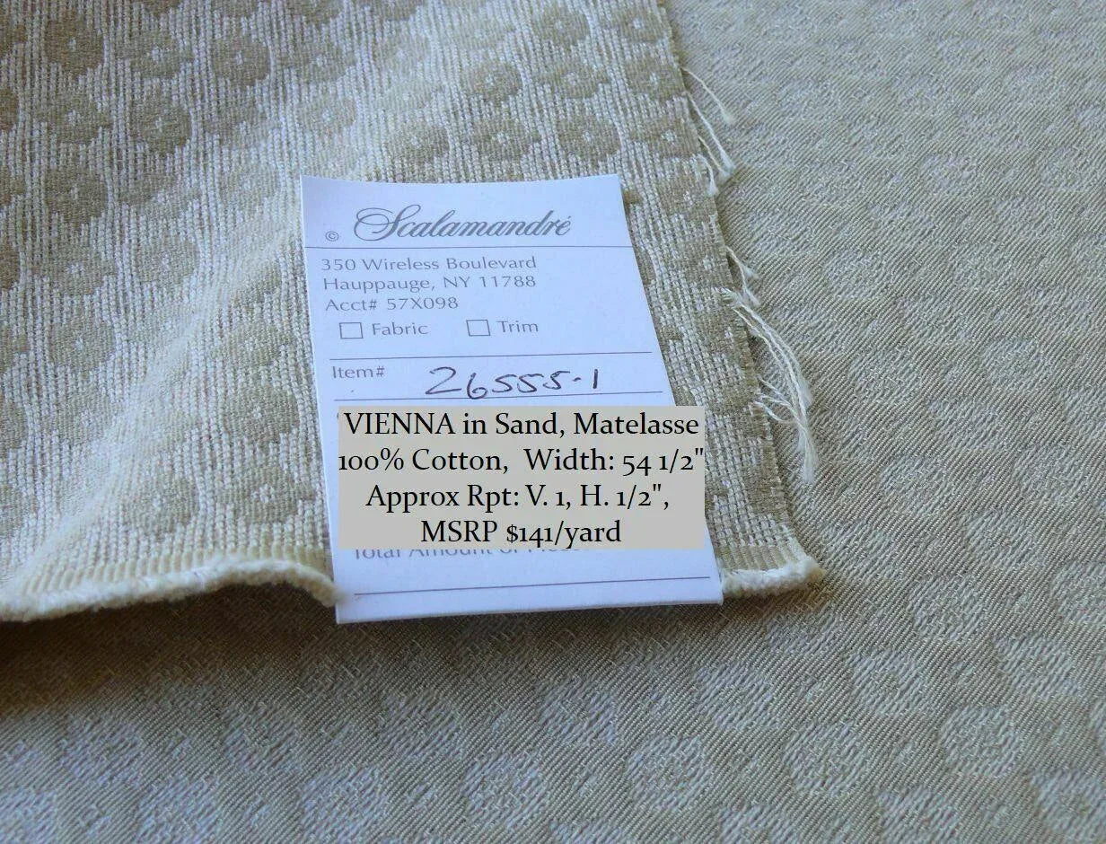 Bty Scalamandre Matelasse Vienna 100% Cotton Sand White