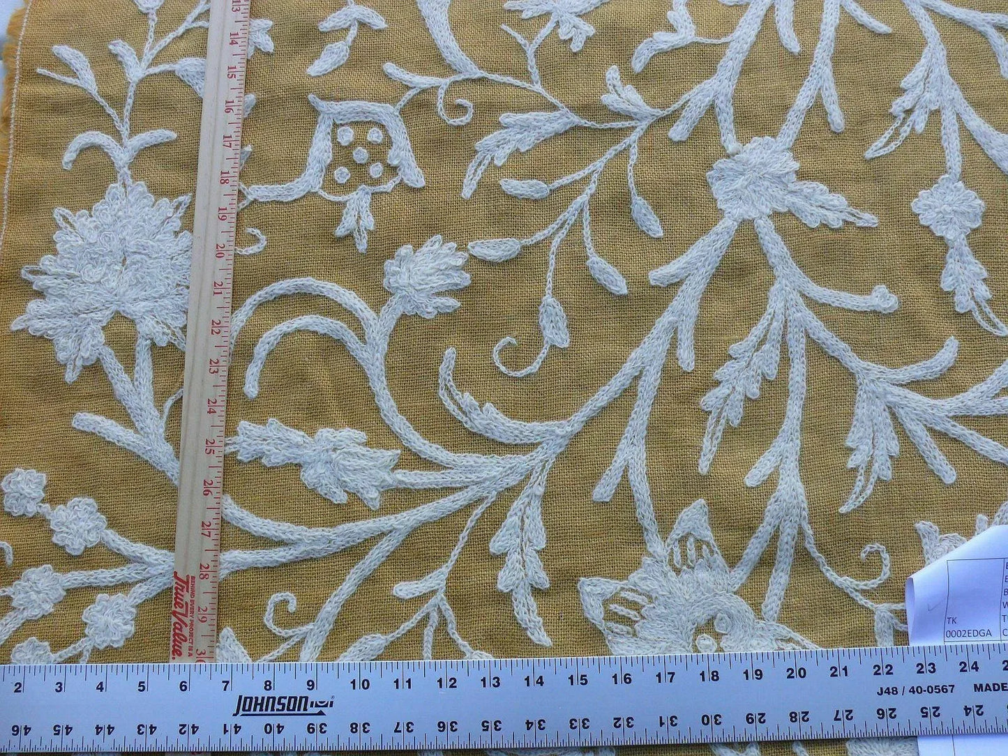 By Yd Old World Weavers Scalamandre Balik Gold Wool Crewel On Jute White on Golden Yellow MSRP USD 304/Y