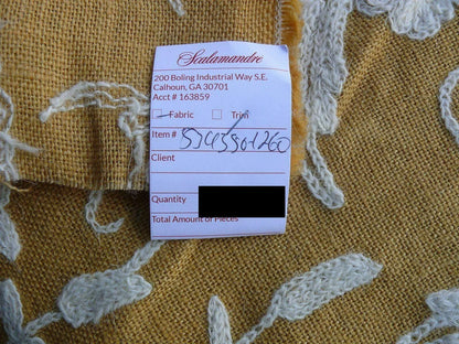 By Yd Old World Weavers Scalamandre Balik Gold Wool Crewel On Jute White on Golden Yellow MSRP USD 304/Y