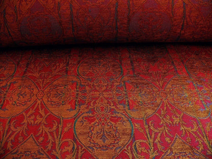 Yd Lee Jofa Gleneagle Damask “garnet” Red Gold Gothic Scottish Wool Chenille Medallion  MSRP USD290/y