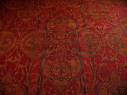 Yd Lee Jofa Gleneagle Damask “garnet” Red Gold Gothic Scottish Wool Chenille Medallion  MSRP USD290/y