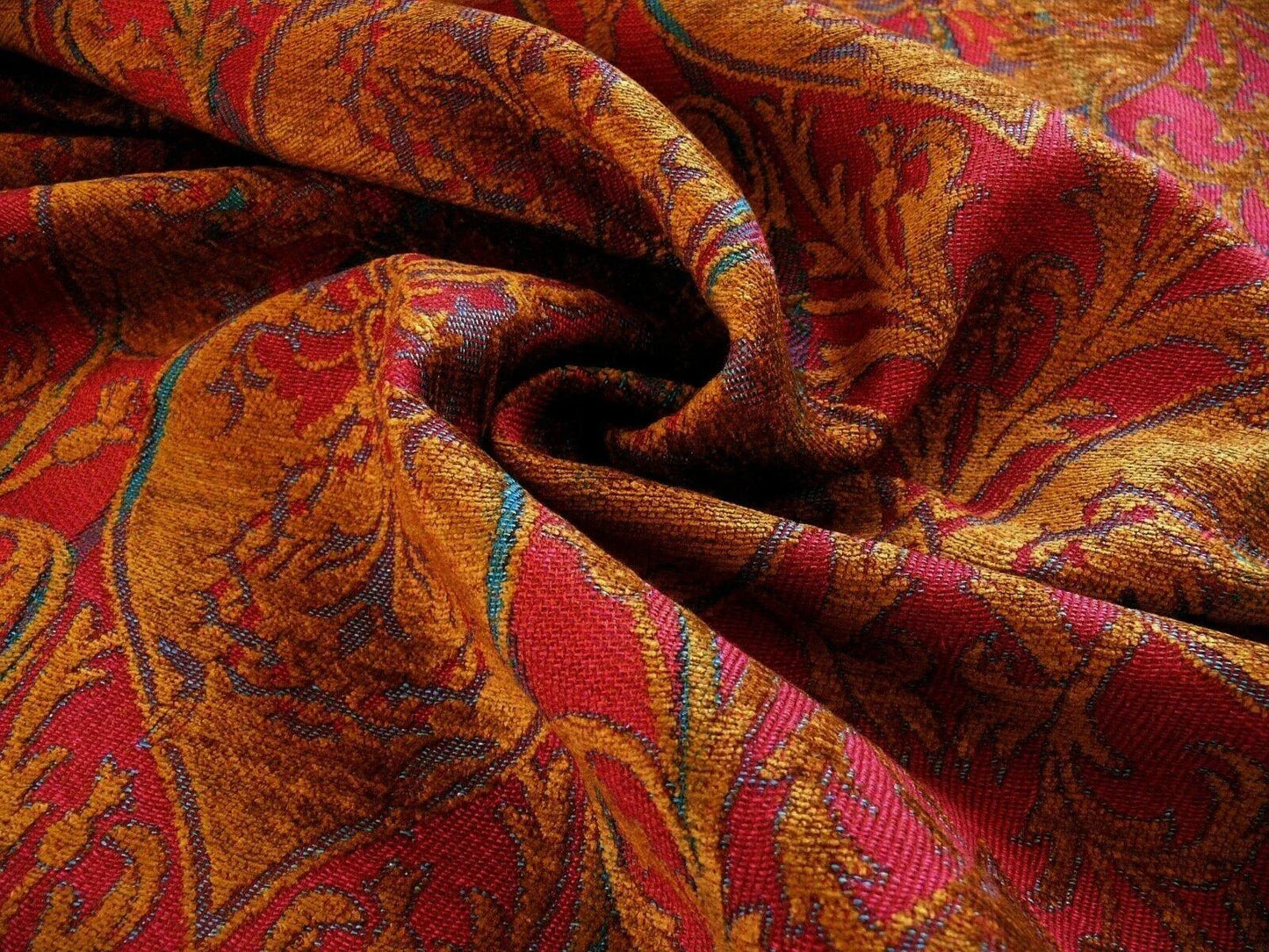 Yd Lee Jofa Gleneagle Damask “garnet” Red Gold Gothic Scottish Wool Chenille Medallion  MSRP USD290/y