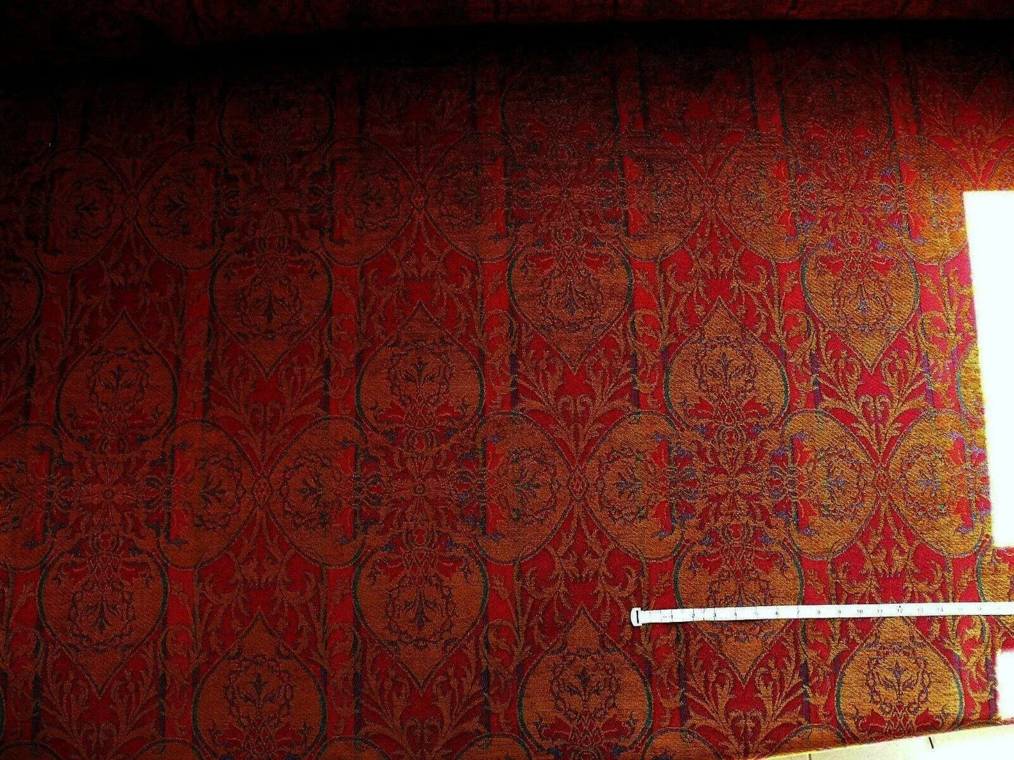 Yd Lee Jofa Gleneagle Damask “garnet” Red Gold Gothic Scottish Wool Chenille Medallion  MSRP USD290/y