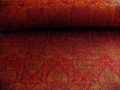 Yd Lee Jofa Gleneagle Damask “garnet” Red Gold Gothic Scottish Wool Chenille Medallion  MSRP USD290/y