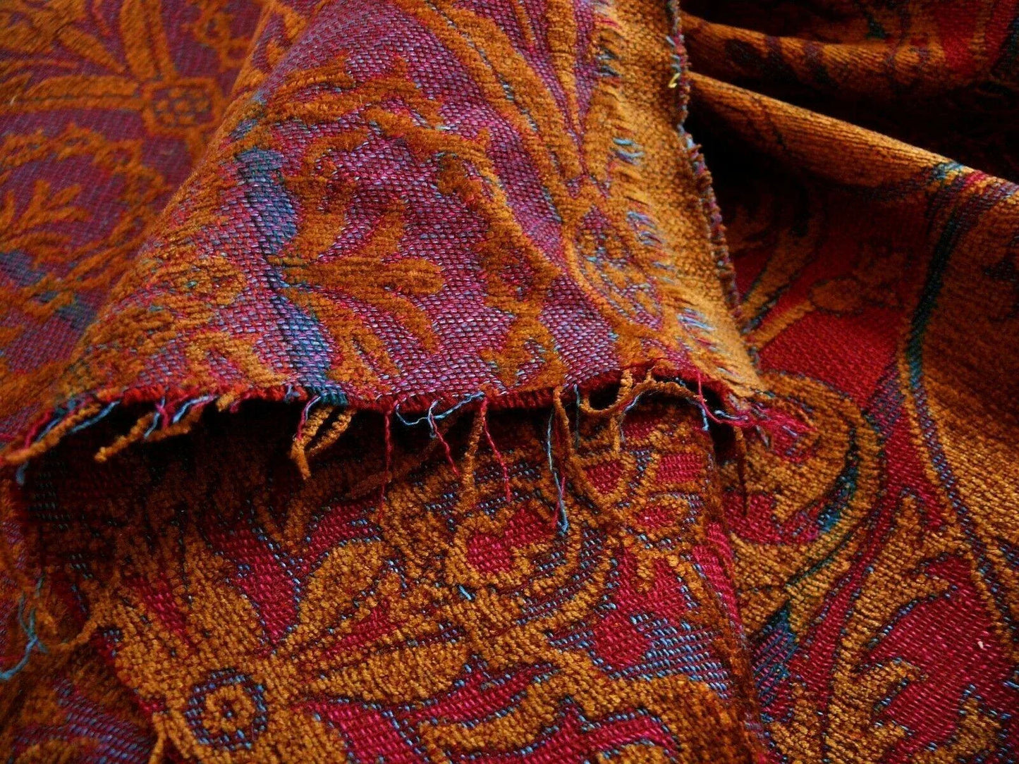 Yd Lee Jofa Gleneagle Damask “garnet” Red Gold Gothic Scottish Wool Chenille Medallion  MSRP USD290/y