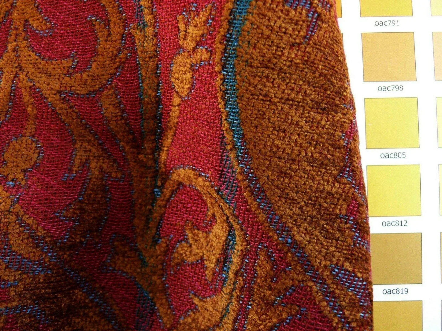 Yd Lee Jofa Gleneagle Damask “garnet” Red Gold Gothic Scottish Wool Chenille Medallion  MSRP USD290/y