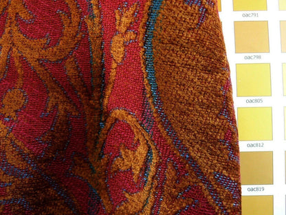 Yd Lee Jofa Gleneagle Damask “garnet” Red Gold Gothic Scottish Wool Chenille Medallion  MSRP USD290/y