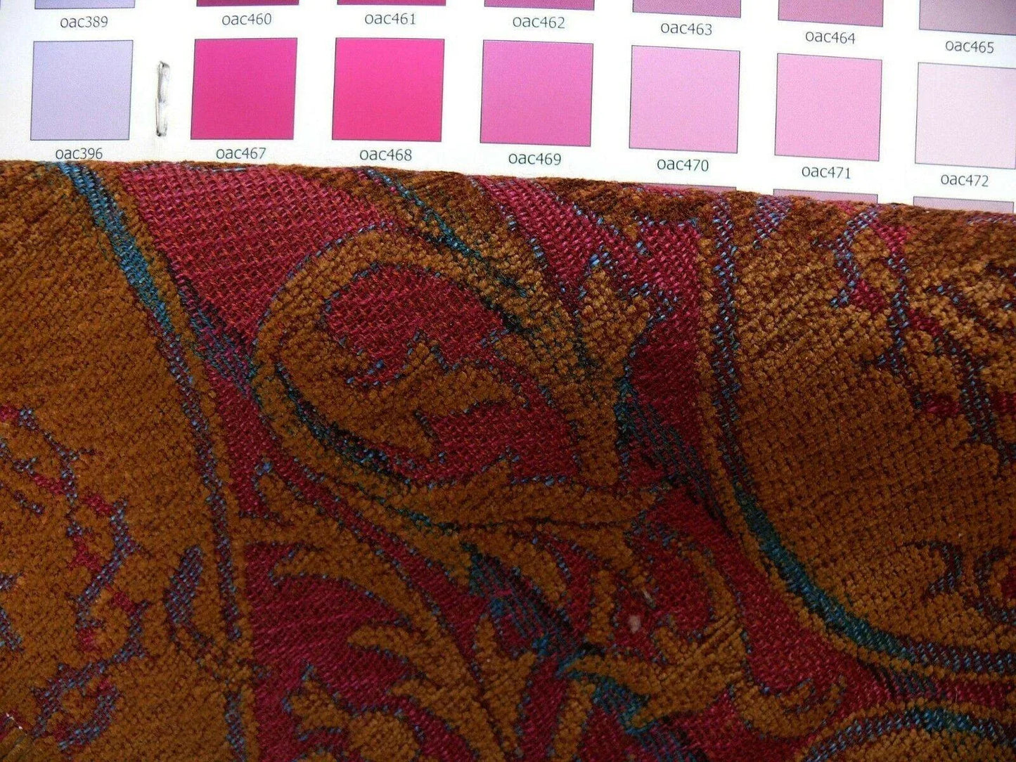 Yd Lee Jofa Gleneagle Damask “garnet” Red Gold Gothic Scottish Wool Chenille Medallion  MSRP USD290/y