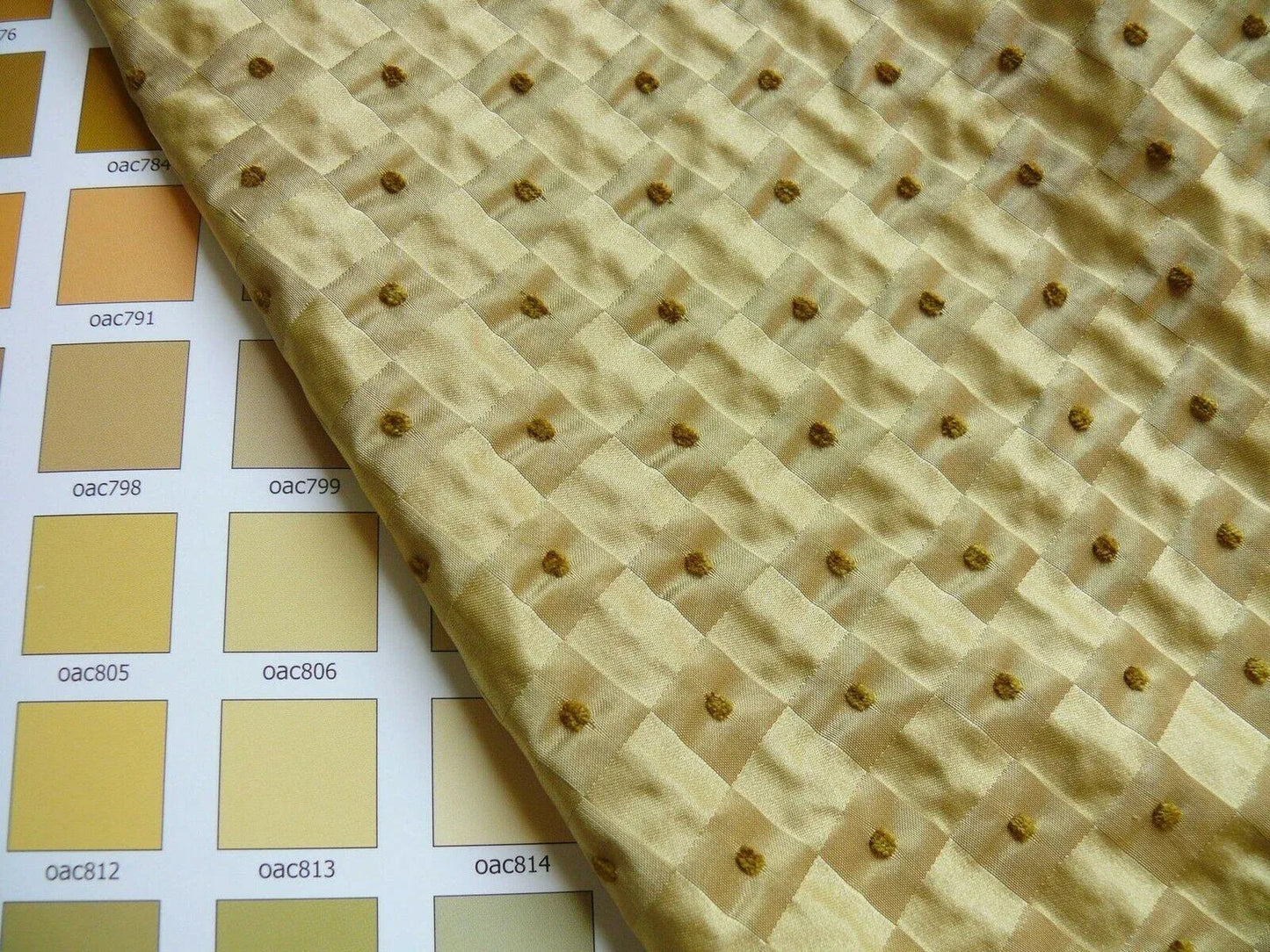 F. Schumacher Italian Silk Mini Check Petit Fall Dot Pure Gold MSRP USD 268Y