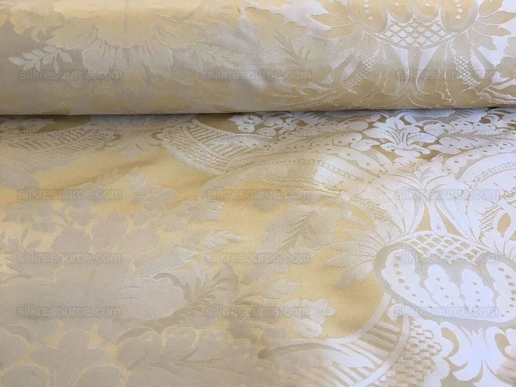 100% Silk Damask Classic Renaissance Cream White High End