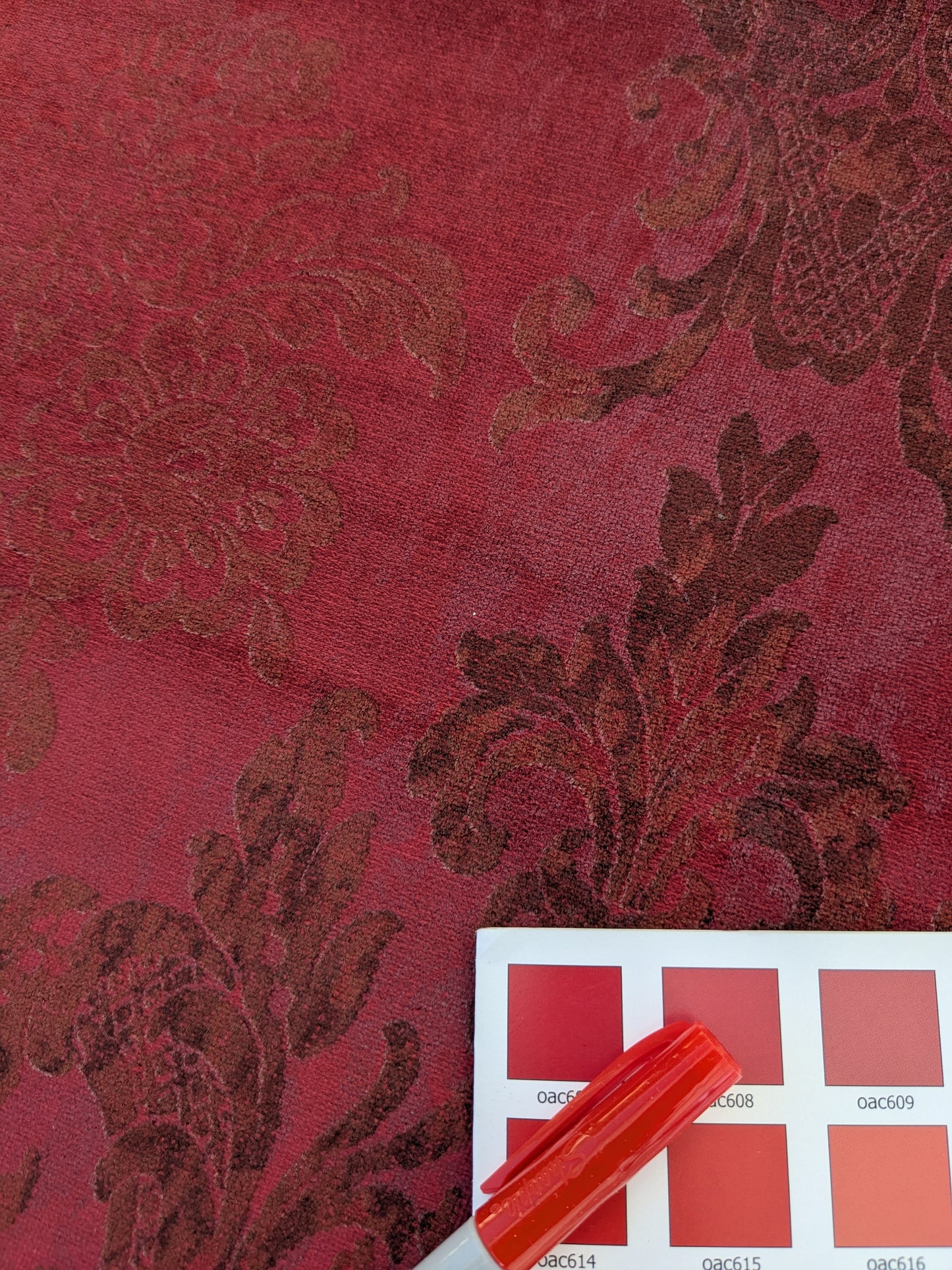 Venice Ruby Velvet Rich Red Printed Renaissance Damask Radiance