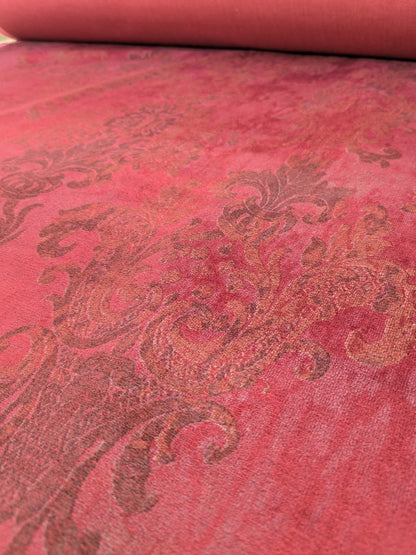Venice Ruby Velvet Rich Red Printed Renaissance Damask Radiance