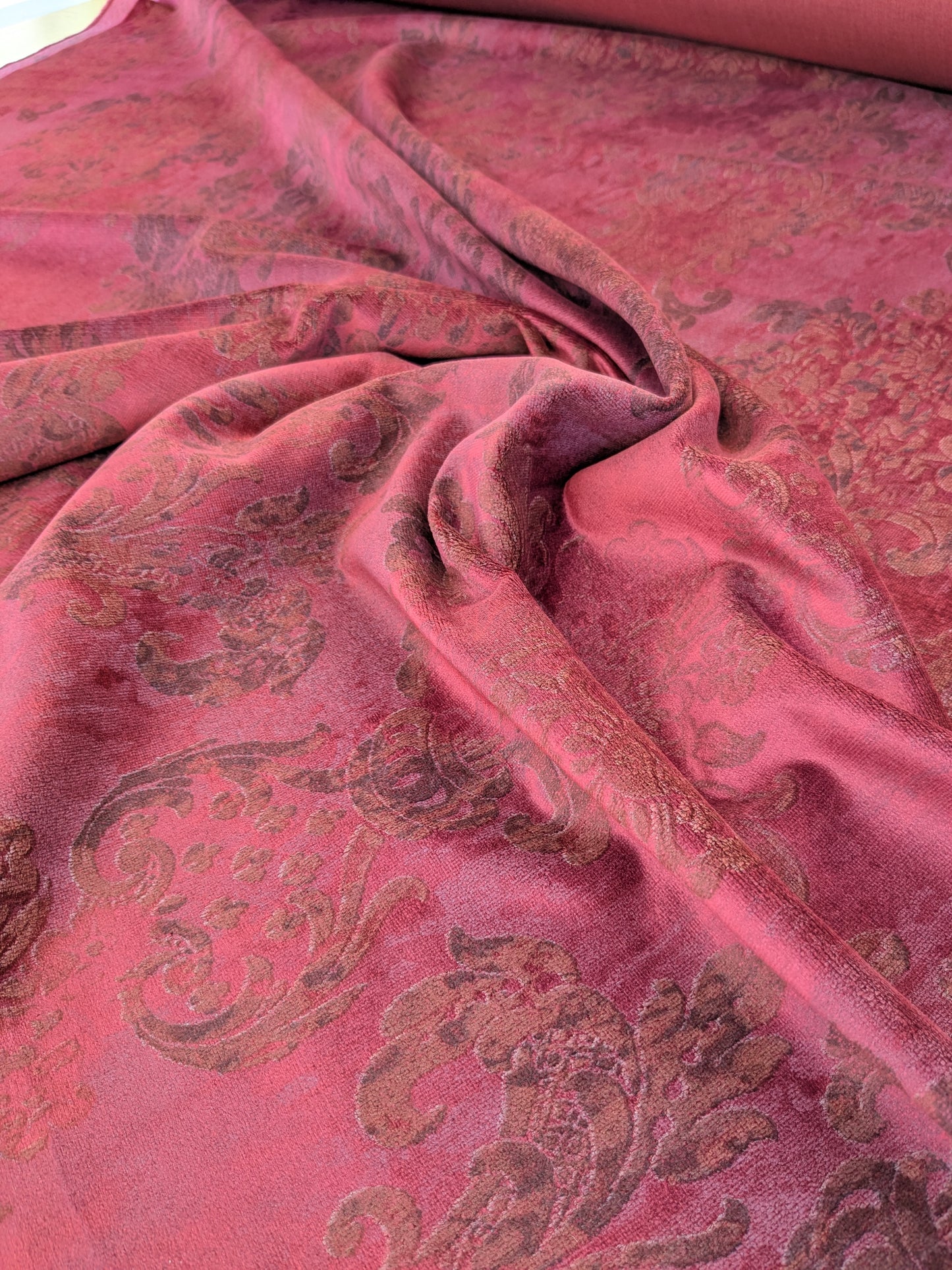 Venice Ruby Velvet Rich Red Printed Renaissance Damask Radiance