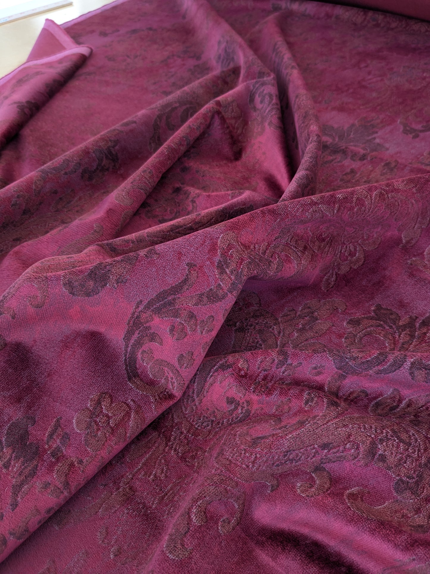 Venice Ruby Velvet Rich Red Printed Renaissance Damask Radiance