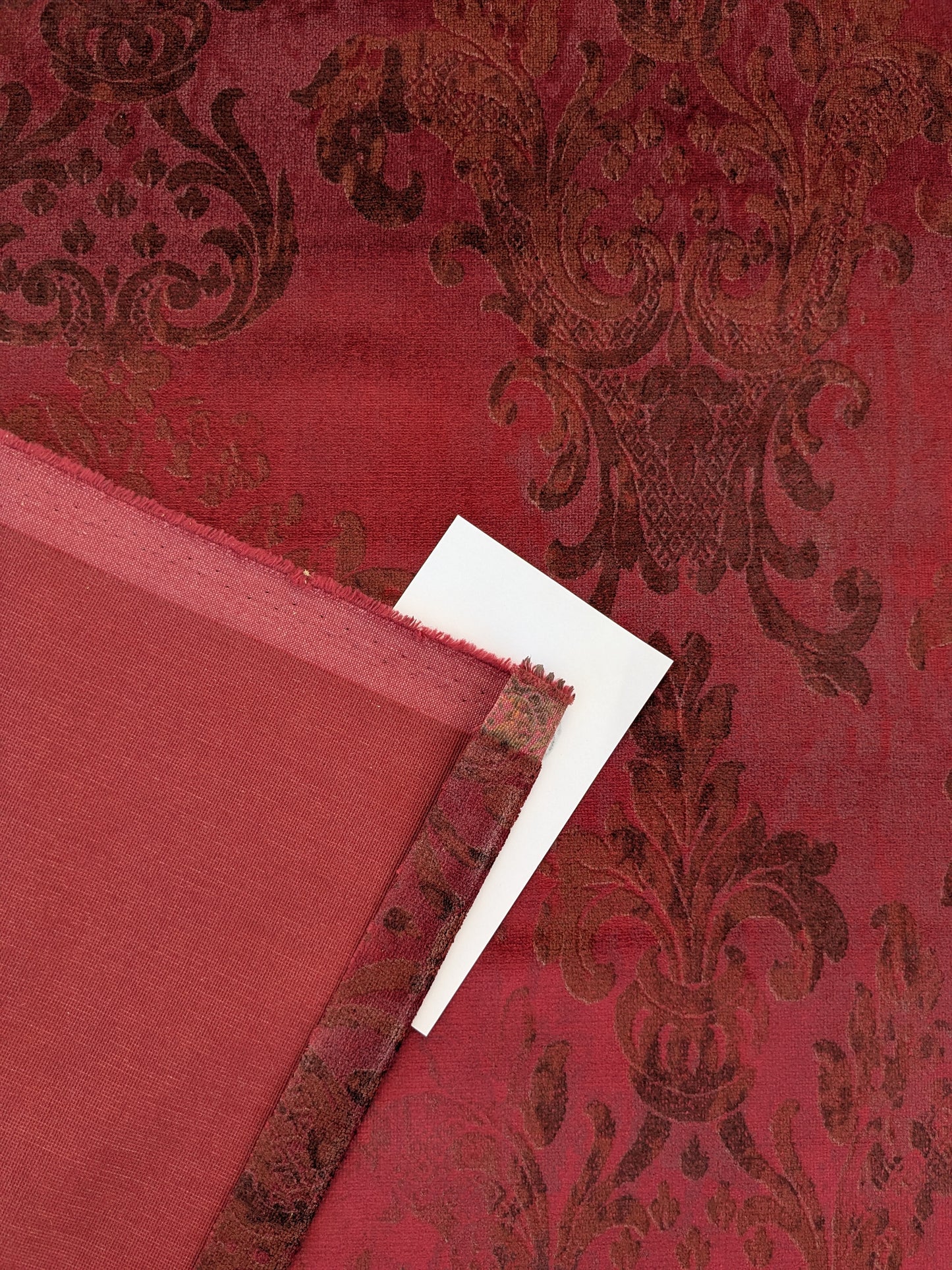 Venice Ruby Velvet Rich Red Printed Renaissance Damask Radiance