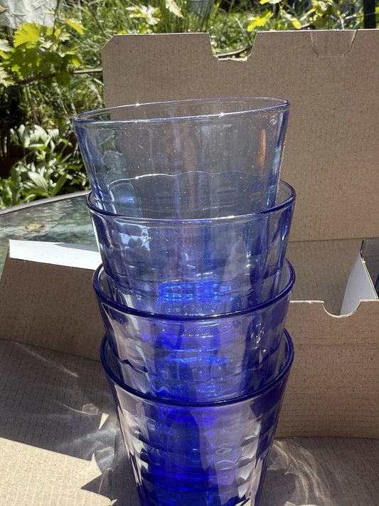 Duralex Prisme Marine Tumbler 6 oz x 6 cups Blue Glass DURABLE! Made in France Set of 6 MSRP USD39