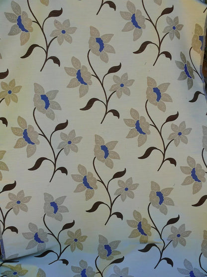 by yard Scalamandre Charlize Mocha Blue and White Heavy Lily Tapestry Art Nouveau Linen Blend MSRPUSD250+