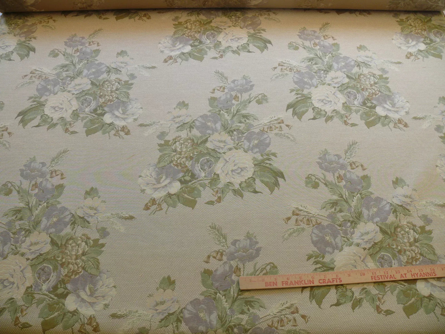 By yard Scalamandre Cote Traditional Bouquet Lampas Greige Sage Green Tan English Rose Wool Cotton MSRP$160/Y