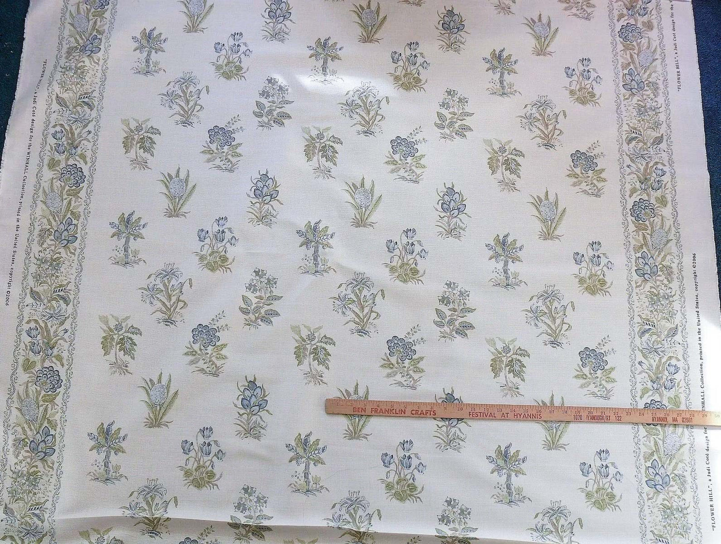 3.1 yard Scalamandre Flower Hill Linen Union Cloth Print Blue
