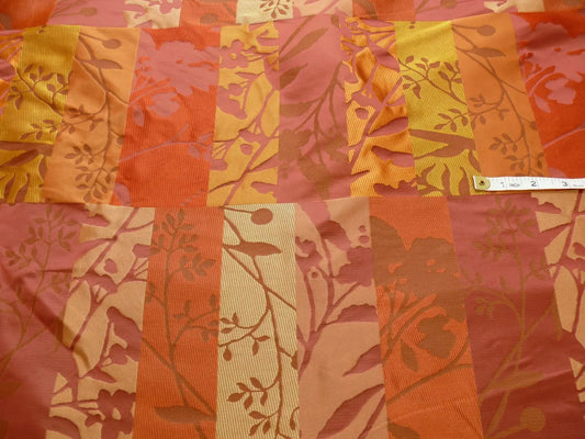 Charming 100%silk Damask Collage Tree Red Gold 528persimmon Bty