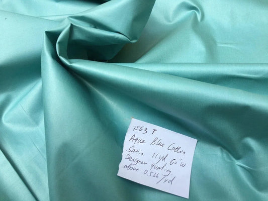 Designer Aqua Blue Green Cotton Satin Silky 11yds (1563)