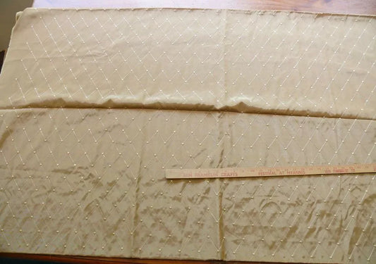 4.325Y Stroheim &amp; Romann Faux Silk Bolt End Iridescent Beige Embroidered Diamond