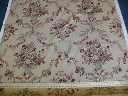 by yard Schumacher Thorp Linen Print Victorian Classy! Tan Red Grey #1364