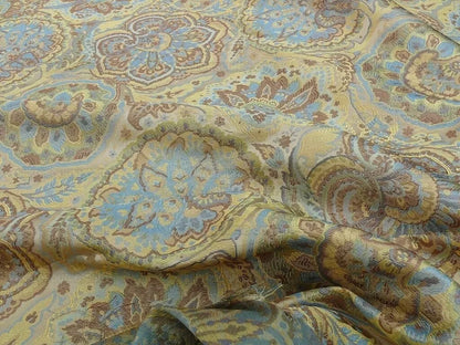 By yd 100% Silk Lampas Kaleidoscope Paisley Blue Gold Bronze MSRP$300+/y