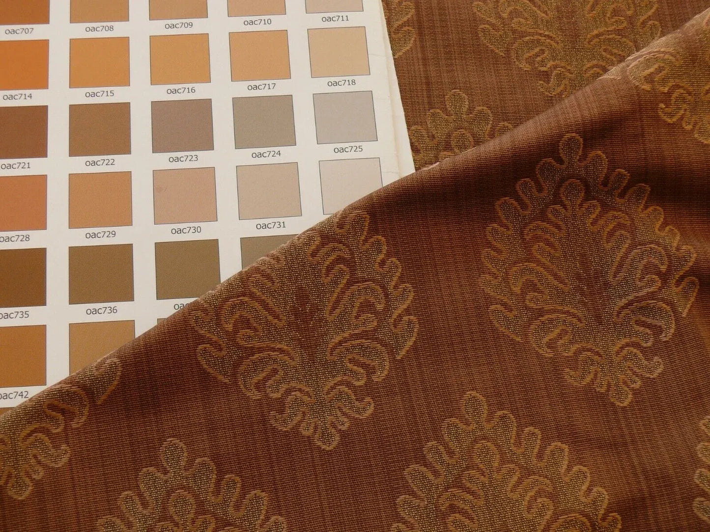 Coraggio Textile Fabric 3yard from Italy Highest Quality  Green Peach Pinecone Medallion Crest on Med Brown