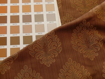 Coraggio Textile Fabric 3yard from Italy Highest Quality  Green Peach Pinecone Medallion Crest on Med Brown