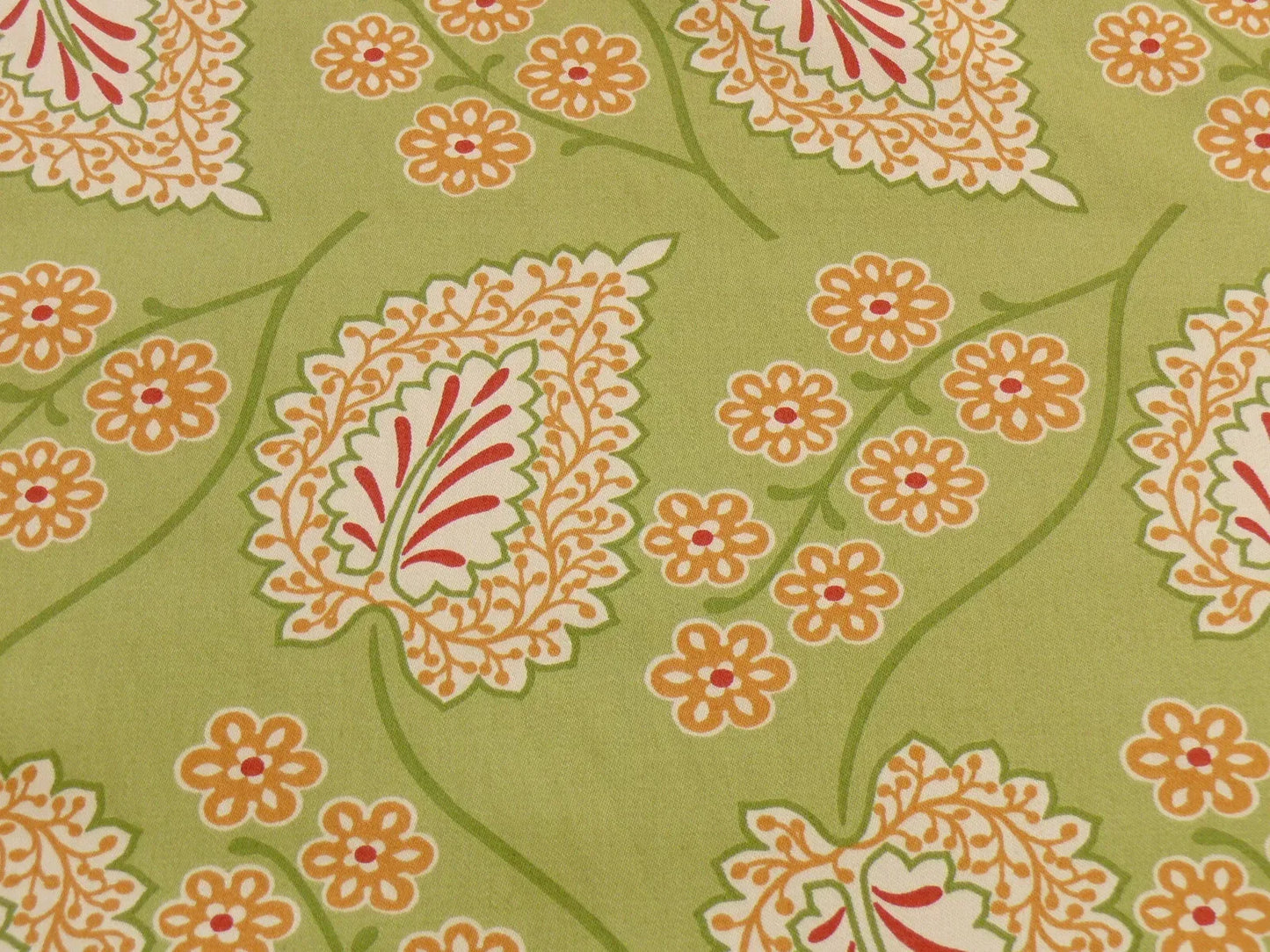 By yard Scalamandre Winslett Foliage Cotton Print in Green Red Orange White Hand Printed in Italy MSRP$160/Y