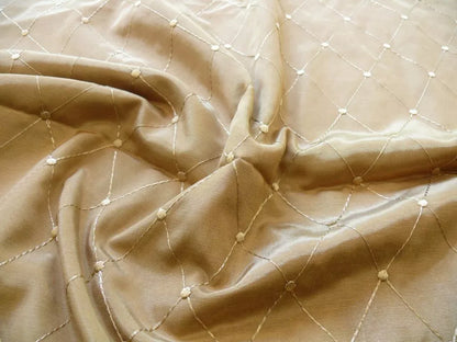 4.325Y Stroheim &amp; Romann Faux Silk Bolt End Iridescent Beige Embroidered Diamond