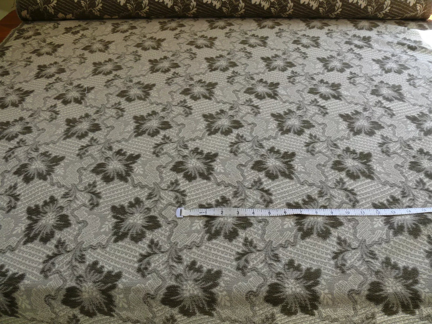 3.6yards Claremont Dark Grey Smoke Brocade Chenille Vine Chardin Chenille Flowers