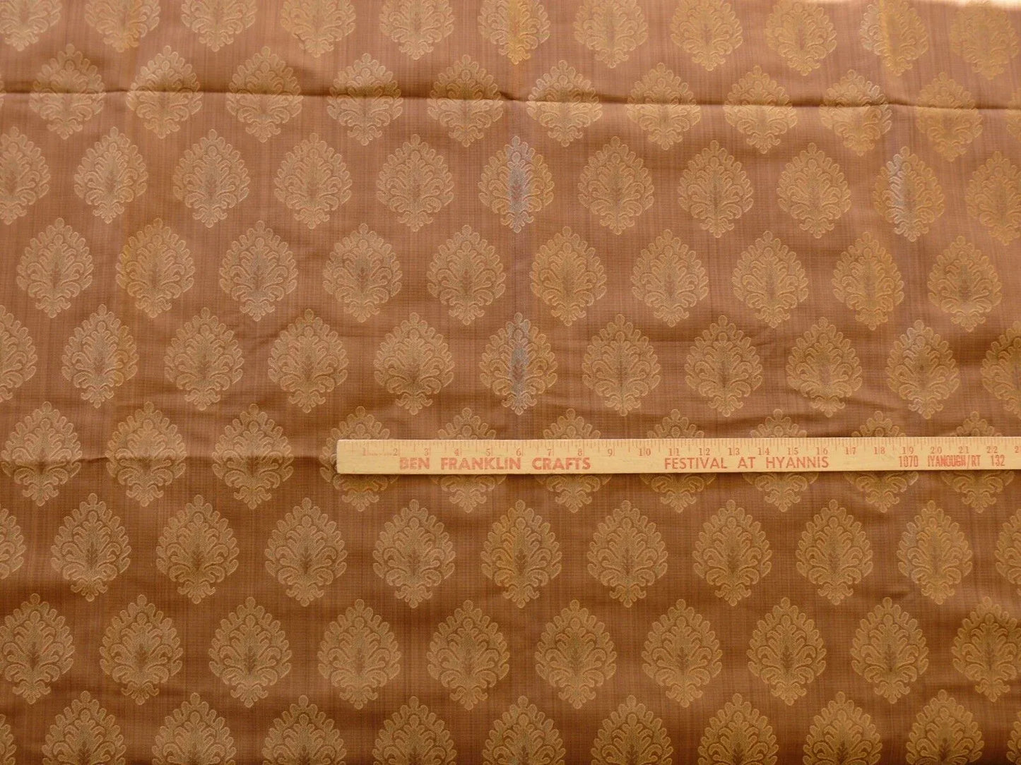 Coraggio Textile Fabric 3yard from Italy Highest Quality  Green Peach Pinecone Medallion Crest on Med Brown