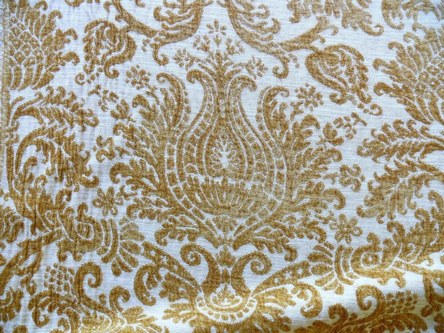 By yard Scalamandre Ludlow Mustard Yellow &amp; Off White Chenille Damask MSRP$159/Y
