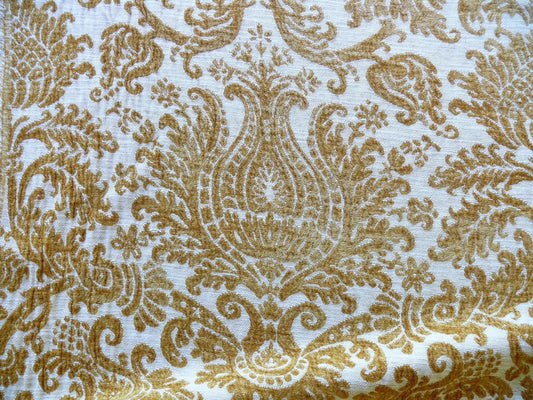 By yard Scalamandre Ludlow Mustard Yellow &amp; Off White Chenille Damask MSRP$159/Y