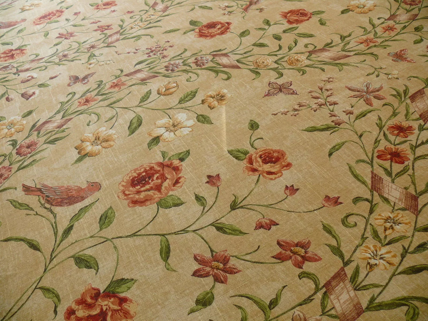 By yard Lee Jofa Sutherland Linen Print Chinoiserie Tree Birds "Honey" Gold Pink Green Linen Cotton MSRP USD238/y
