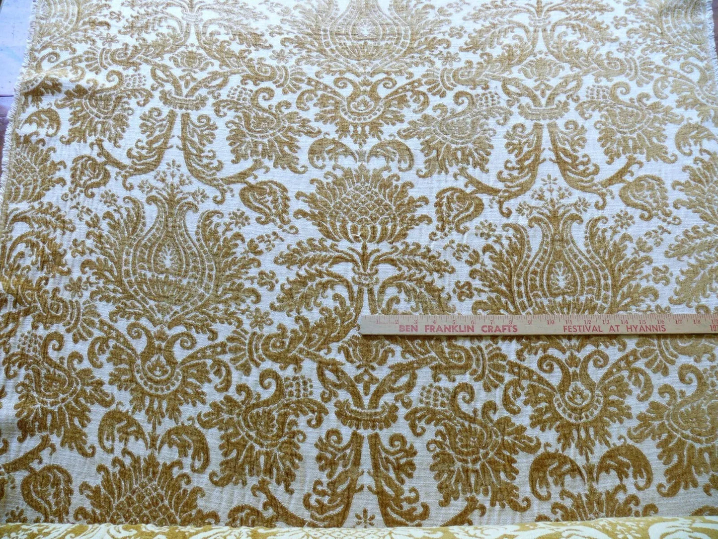 By yard Scalamandre Ludlow Mustard Yellow &amp; Off White Chenille Damask MSRP$159/Y