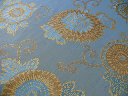 By yard Asian Modern 100% Silk Jacquard Retro Mum "Steel Blue" Brown Blue