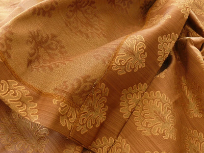 Coraggio Textile Fabric 3yard from Italy Highest Quality  Green Peach Pinecone Medallion Crest on Med Brown