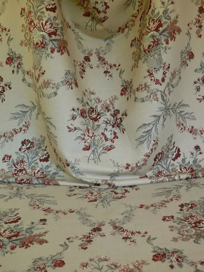 by yard Schumacher Thorp Linen Print Victorian Classy! Tan Red Grey #1364
