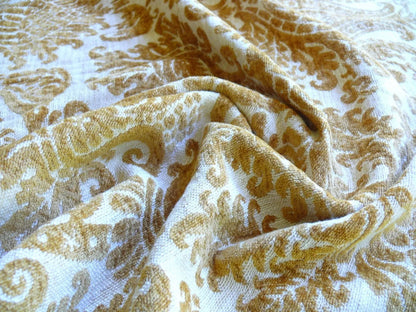 By yard Scalamandre Ludlow Mustard Yellow &amp; Off White Chenille Damask MSRP$159/Y