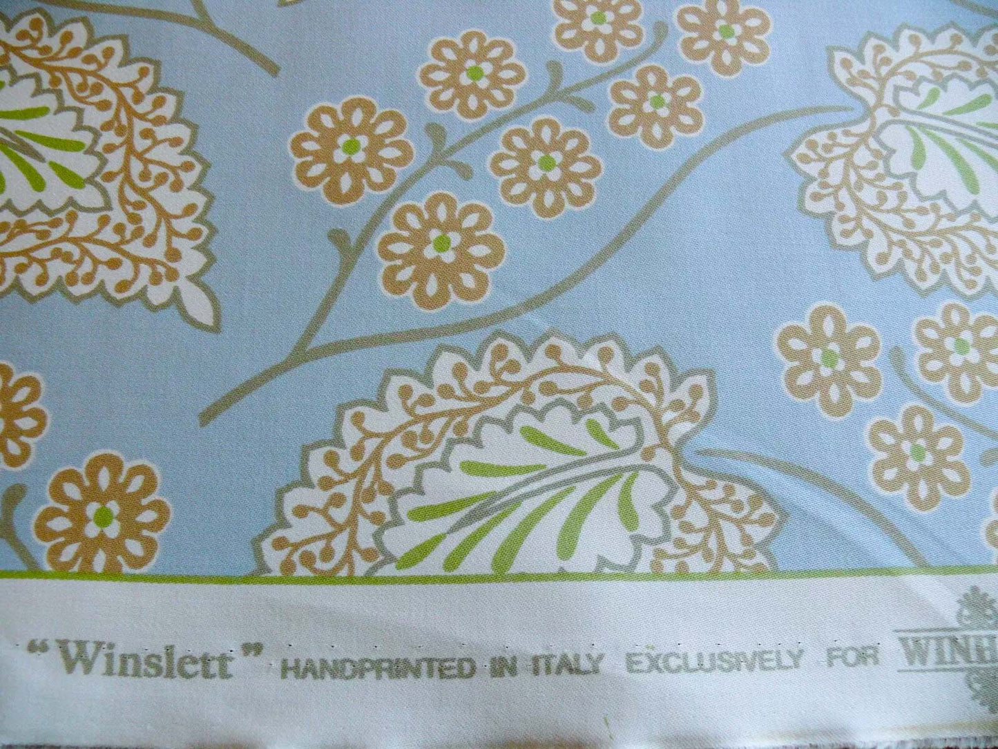 By yard Scalamandre Winslett Foliage Cotton Print in Blue Orange White Hand Printed in Italy MSRP$160/Y