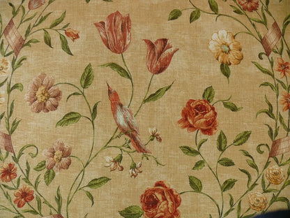 By yard Lee Jofa Sutherland Linen Print Chinoiserie Tree Birds "Honey" Gold Pink Green Linen Cotton MSRP USD238/y