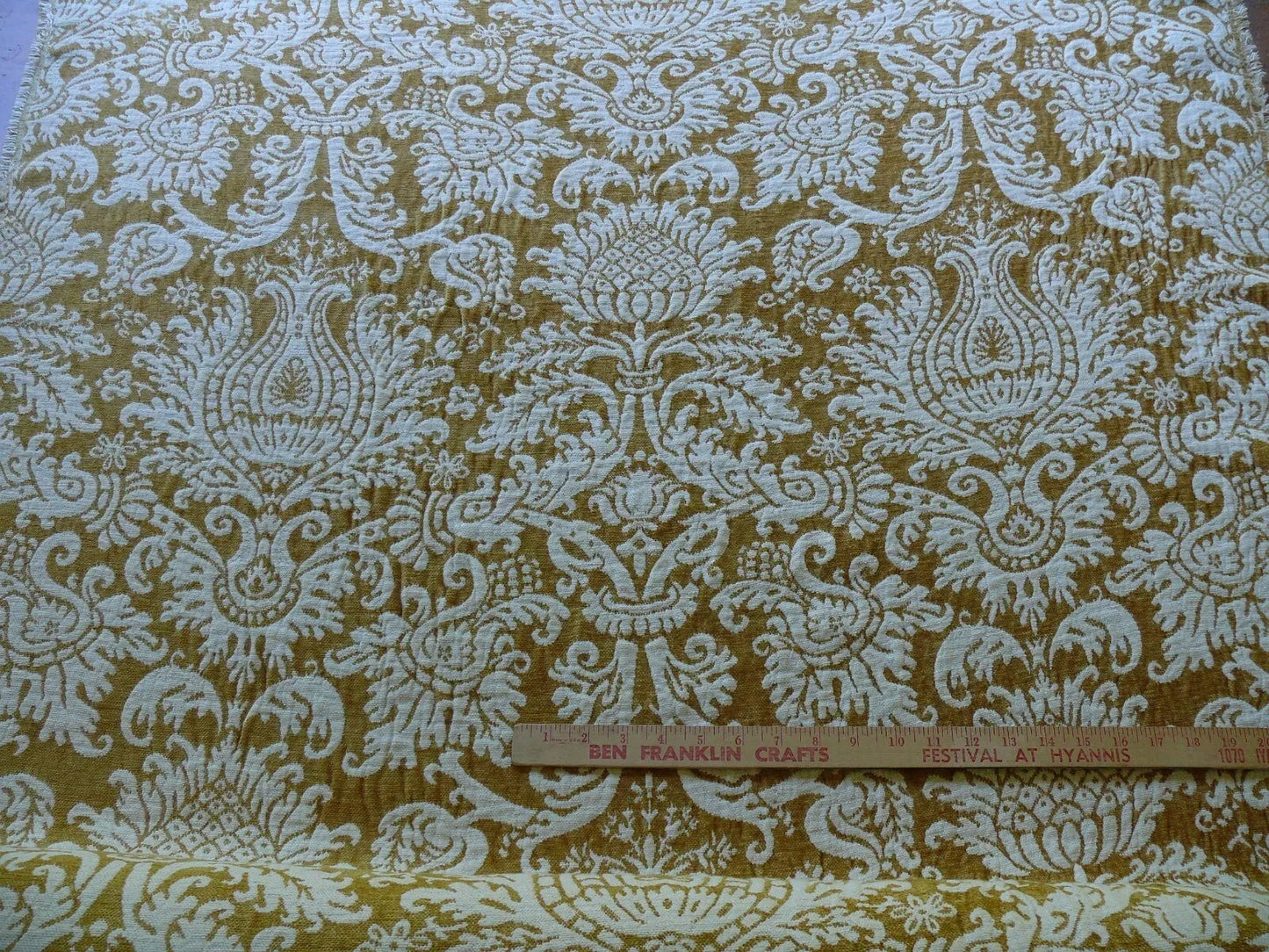 By yard Scalamandre Ludlow Mustard Yellow &amp; Off White Chenille Damask MSRP$159/Y