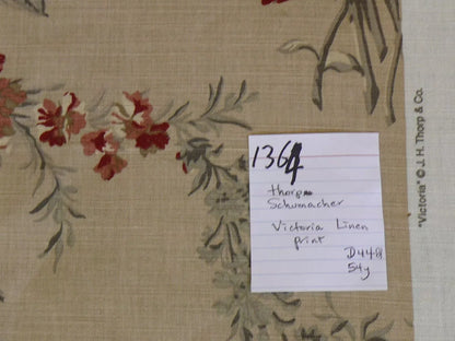 by yard Schumacher Thorp Linen Print Victorian Classy! Tan Red Grey #1364