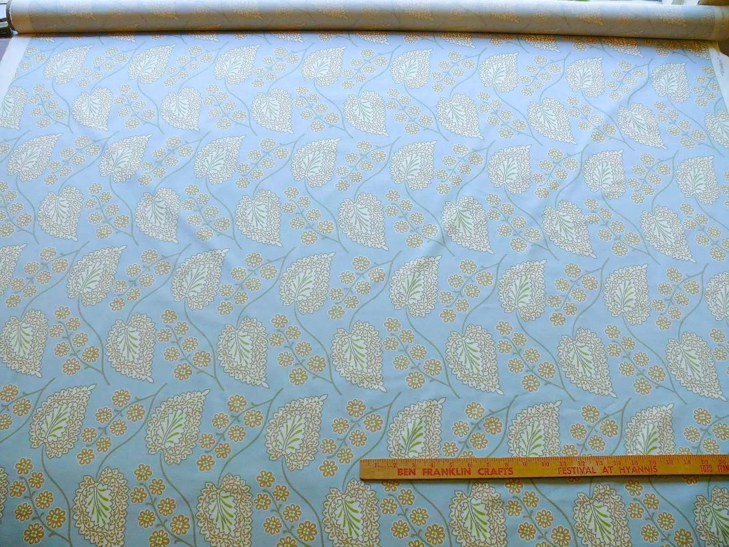 By yard Scalamandre Winslett Foliage Cotton Print in Blue Orange White Hand Printed in Italy MSRP$160/Y