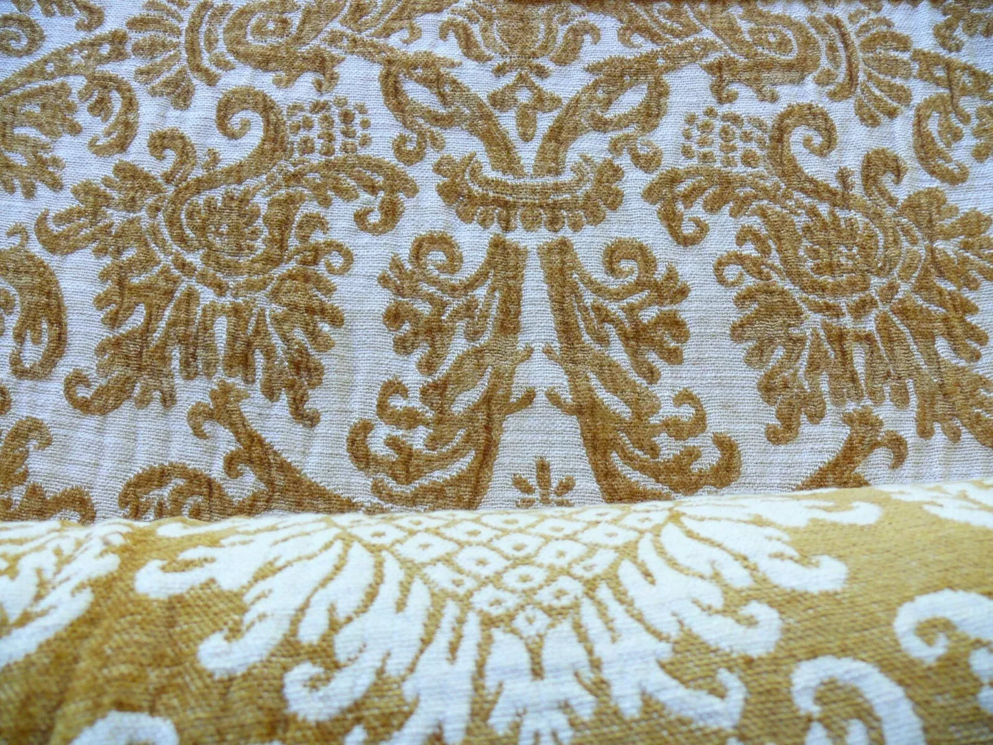 By yard Scalamandre Ludlow Mustard Yellow &amp; Off White Chenille Damask MSRP$159/Y
