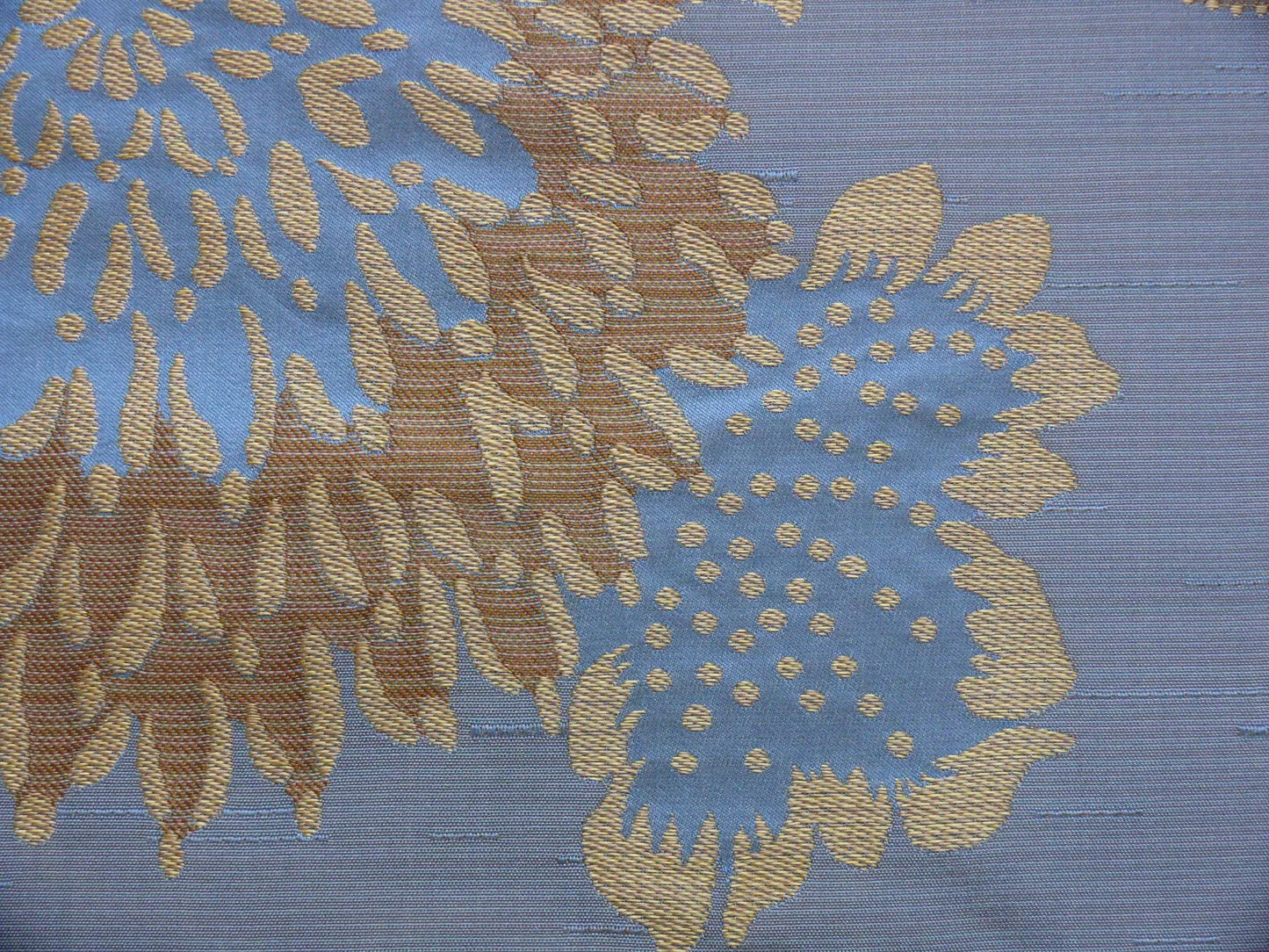 By yard Asian Modern 100% Silk Jacquard Retro Mum "Steel Blue" Brown Blue